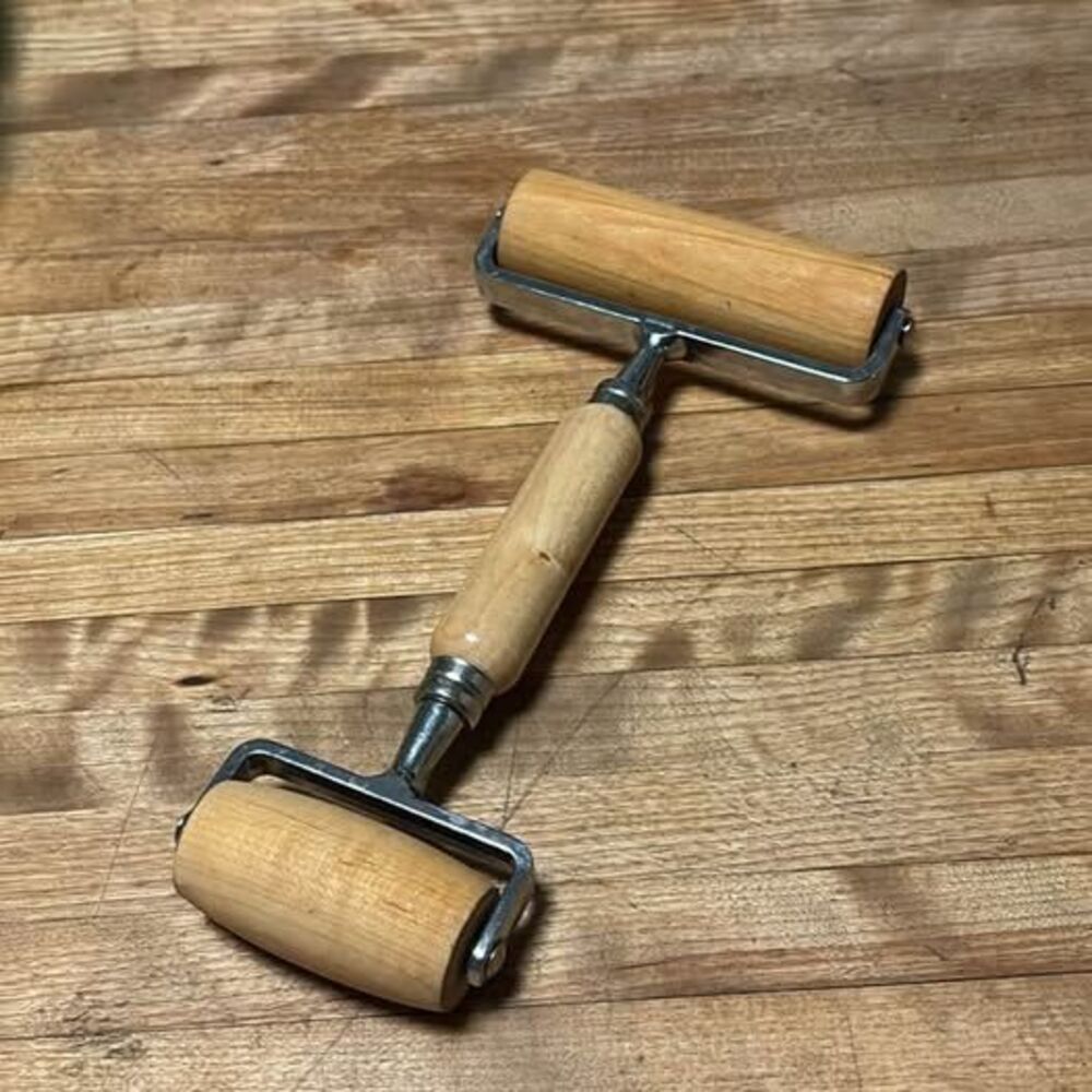 Vintage Double-Sided Wooden Pastry Roller Made in Taiwan